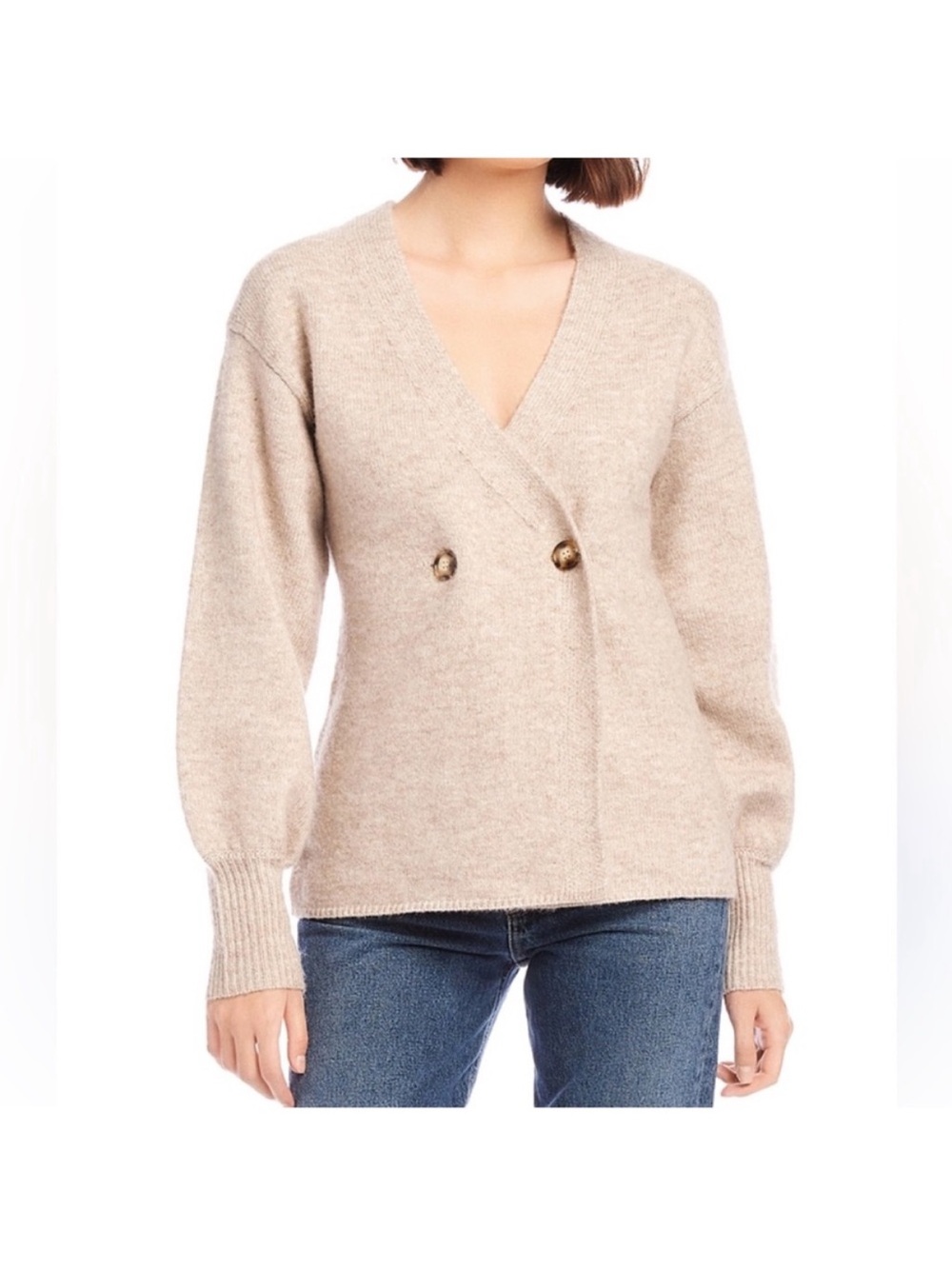 Fifteen Twenty Lucy V-neck Wool Blend Cardigan Tan Double Breasted Size S